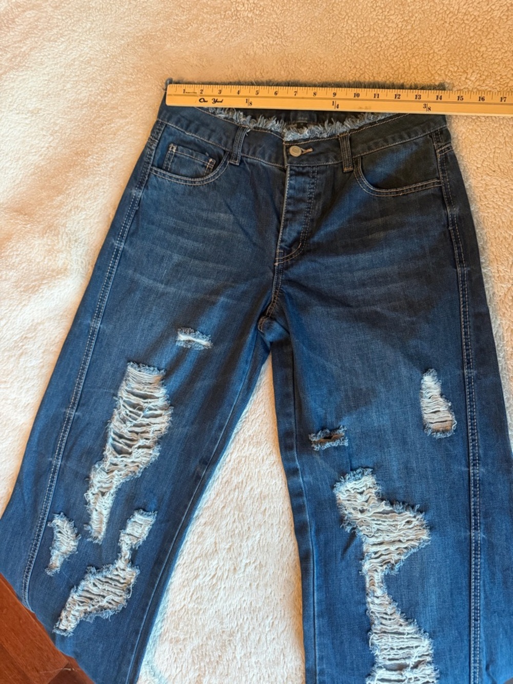 Wide Leg Distressed Dark Blue Women's Jeans - Picture 4 of 4